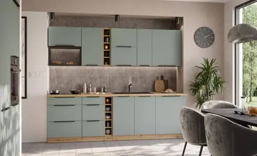 Zestaw mebli kuchennych Aria aquamarine/artisan 255 cm z blatem Zamów dziś