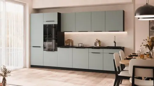 Zestaw mebli kuchennych Aria aquamarine/czarny 350 cm z blatem Szybka dostawa