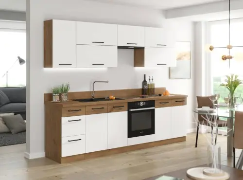 Premium Zestaw mebli kuchennych Vigo biały połysk 260cm 8 szafek+blat