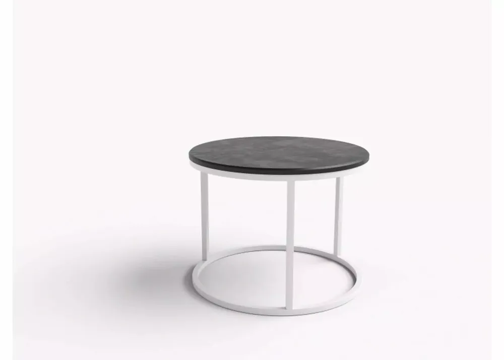 Okrągły stolik kawowy w kolorze concret black z metalowymi nogami Wyprzedaż