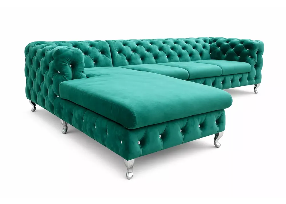 Duży narożnik pikowany Moet Light w stylu glamour 305x210 cm Promocja