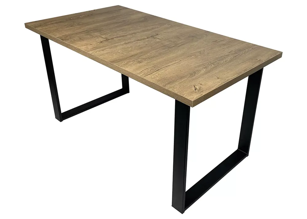 Loftowy stół rozkładany Skubi do jadalni, laminowany blat i czarne metalowe nogi 125x85 / 150x80 cm Wyjątkowa oferta