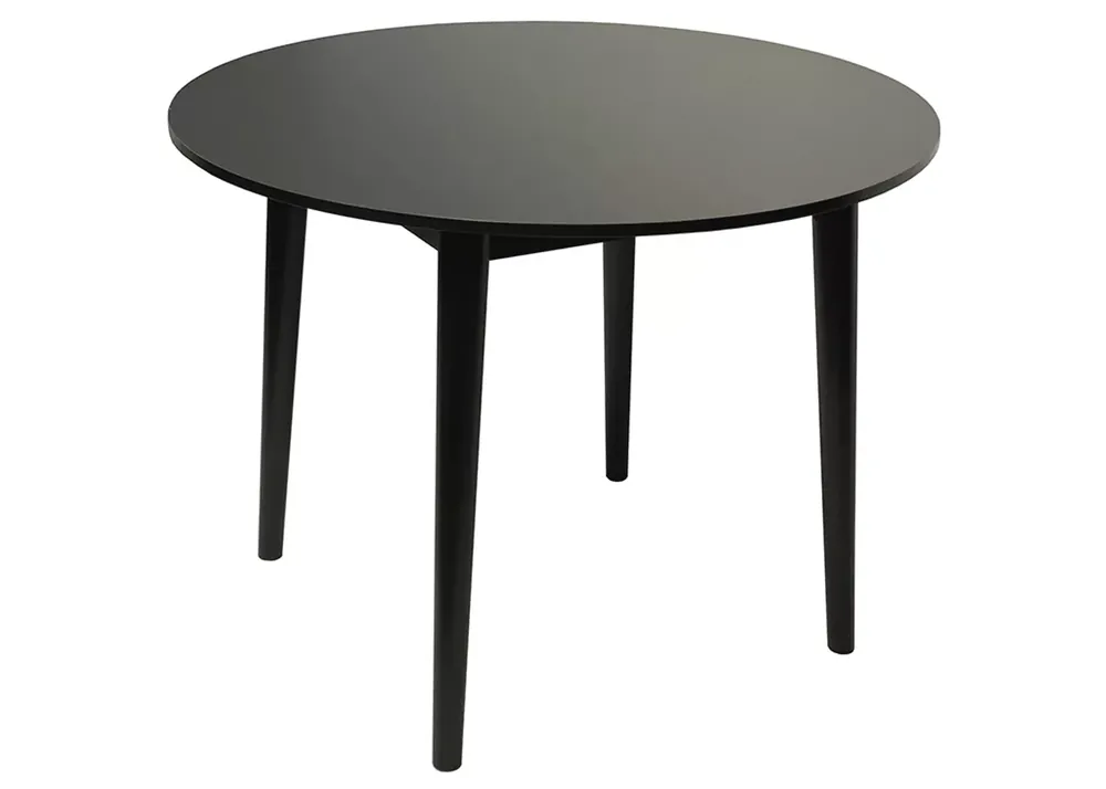 Ograniczona ilość Elegancki stół okrągły 100 cm Haven, blat z płyty laminowanej i drewniane nogi do małego salonu