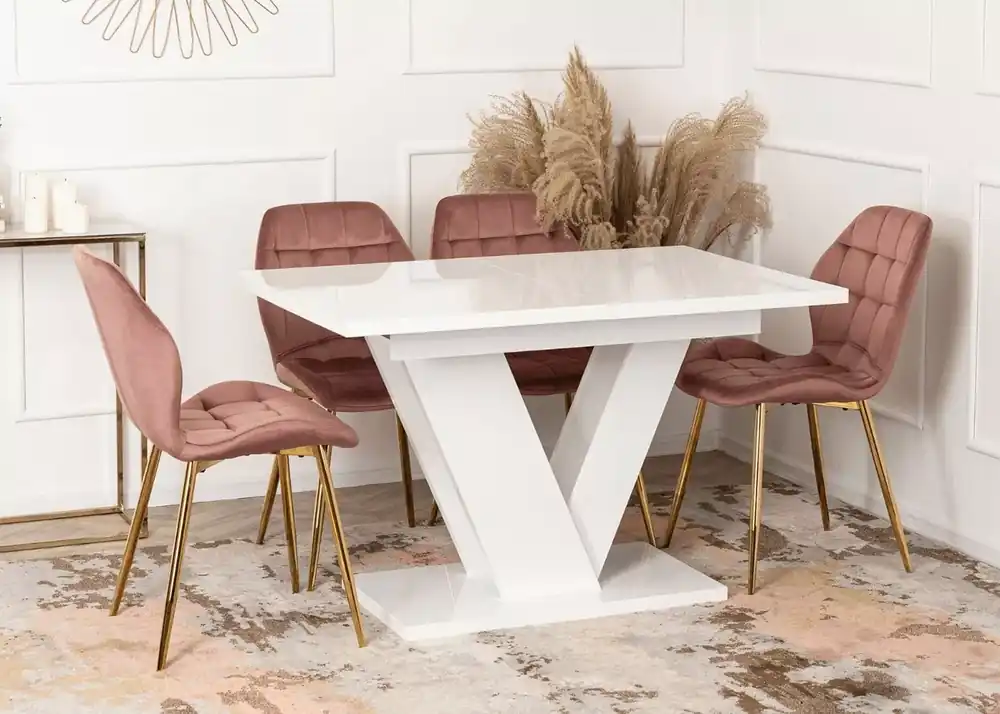 Bestseller Stół Carrie rozkładany 120/160 cm do jadalni – nowoczesny stół prostokątny glamour z grubym blatem MDF i nogami w kształcie V