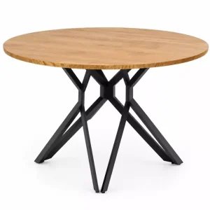 Bezpieczna płatność Okrągły stół Rufin 120 cm – elegancki i nowoczesny stół do jadalni z designerską stalową podstawą i blatem MDF