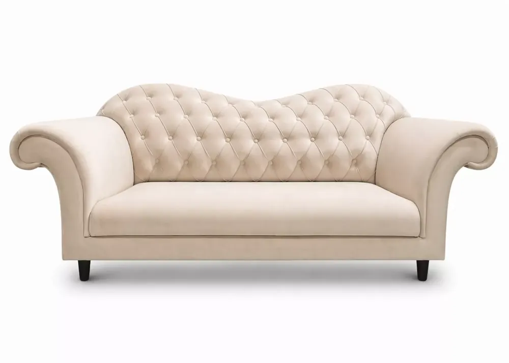 (Wyprzedaż) Elegancka tapicerowana sofa Vera, beżowy welur Ograniczona ilość