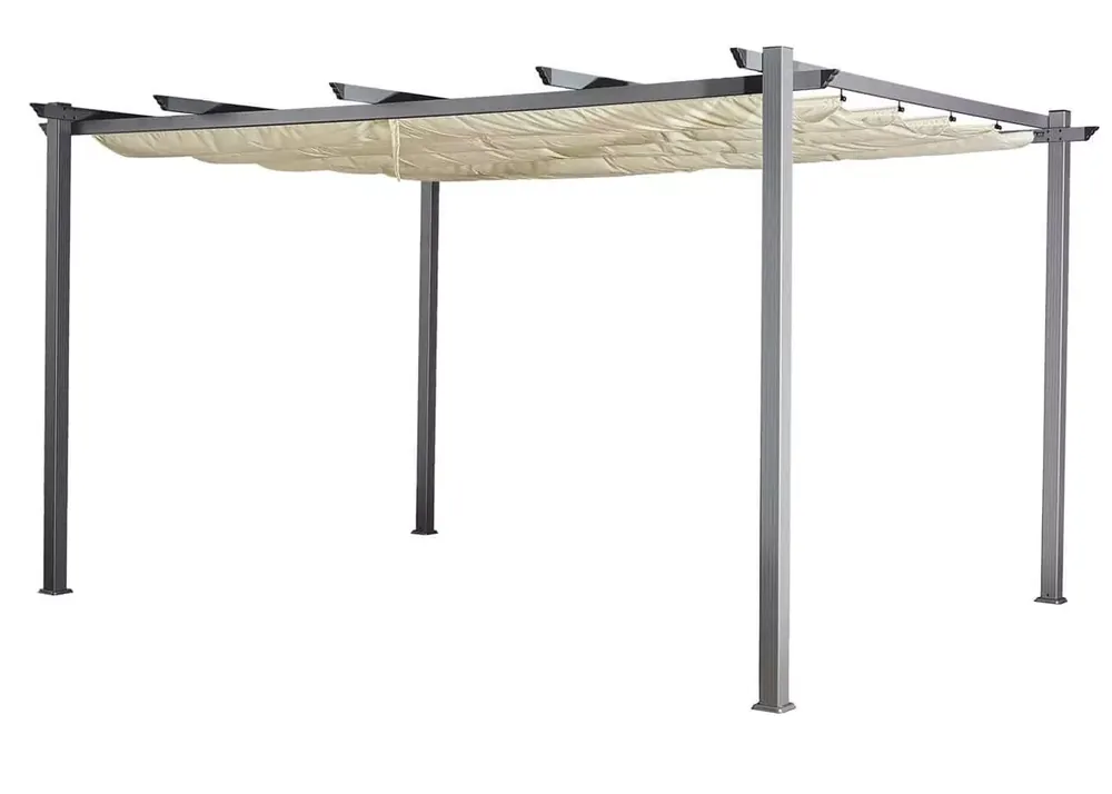 Darmowy zwrot Pawilon ogrodowy Desire 3x4 m – nowoczesna altana tarasowa z aluminiową ramą i rozsuwanym dachem w kolorze ecru