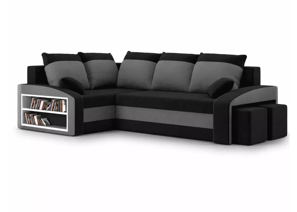 Ekspresowa dostawa Narożnik Martim półka pufy z funkcją spania 200x140 cm – lewy/prawy, pojemnik na pościel, mikrofaza, pianka lub bonell