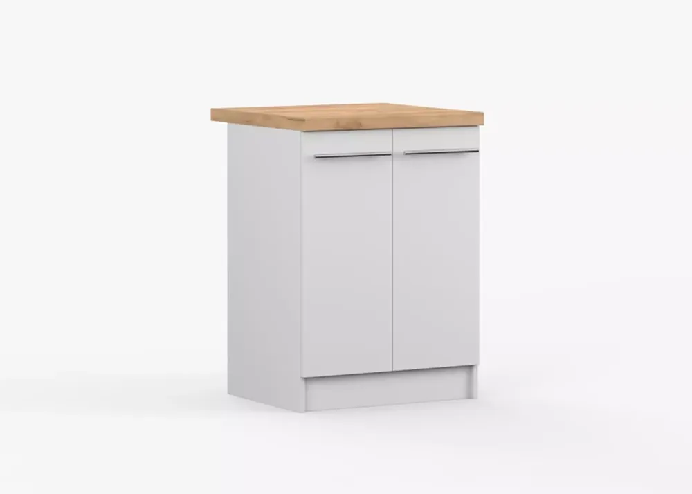Szafka kuchenna stojąca Esvet II 60 cm dwudrzwiowa z dwiema półkami w kolorze białym z blatem craft złoty Ostatnia szansa