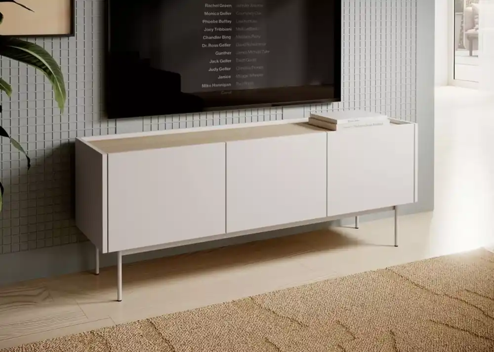 Zniżka Szafka RTV Lobster – nowoczesna szafka pod TV do salonu na metalowych nóżkach, minimalistyczny design